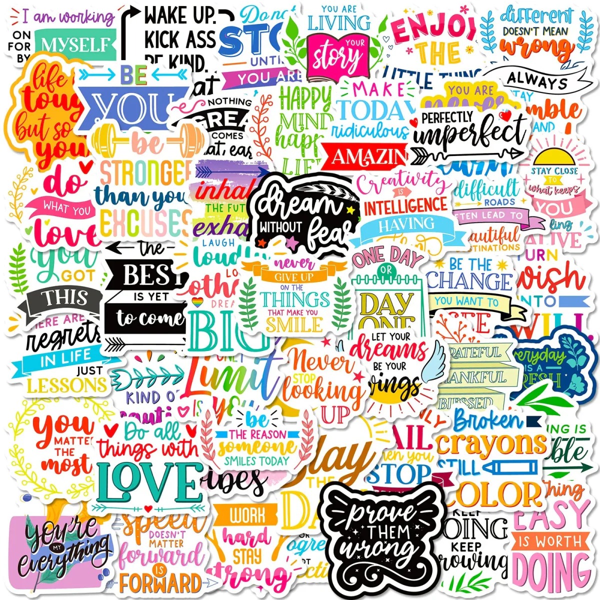 50 PCS Motivational Text Stickers – Waterproof & Inspirational Vinyl Decals