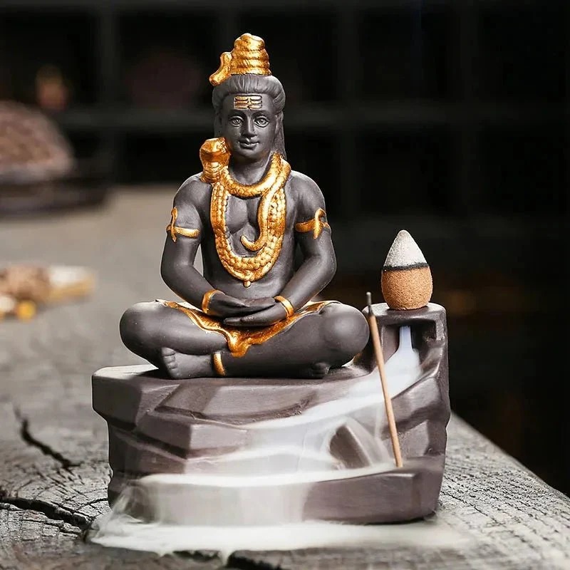 Shiva Buddha Backflow Incense Burner | Handmade Purple Clay Incense Holder