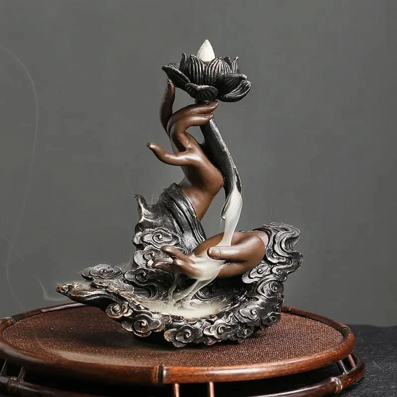 Zen Buddha Hand Resin Incense Burner – Backflow Waterfall Ornament