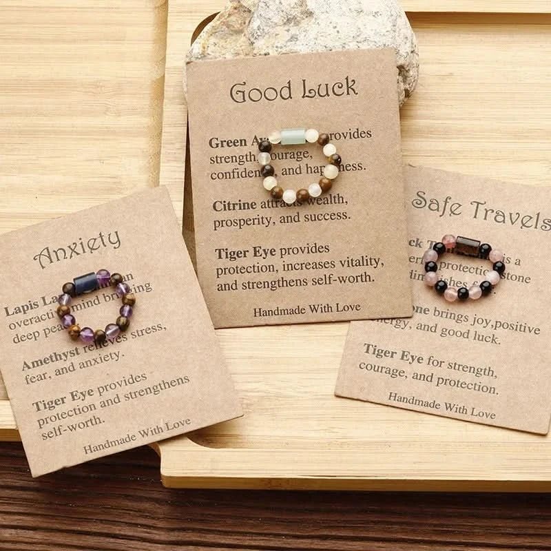 Handmade Chakra Healing Beaded Ring – Amethyst & Tiger Eye Crystal Stretch Ring