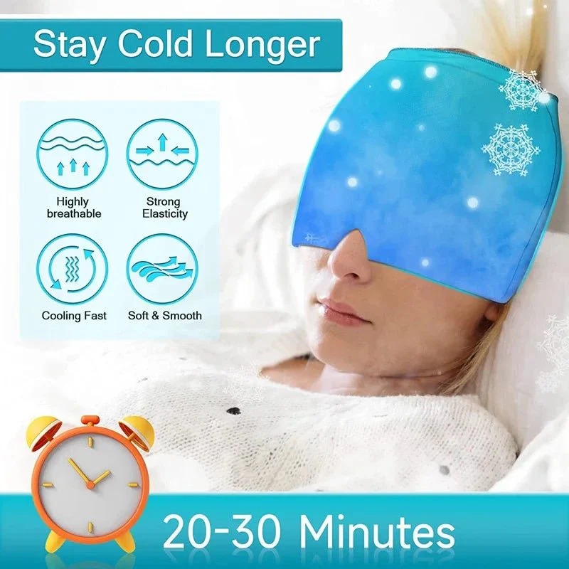 Gel Ice Headache & Migraine Relief Hat | Cold Compress Therapy Cap for Sinus & Stress Relief - Image 2