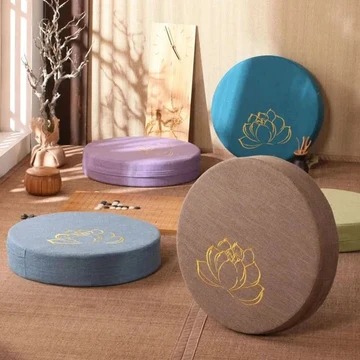 Yoga Meditation Cushion Linen – Japanese Tatami Yoga Backrest Pillow, Round & Washable